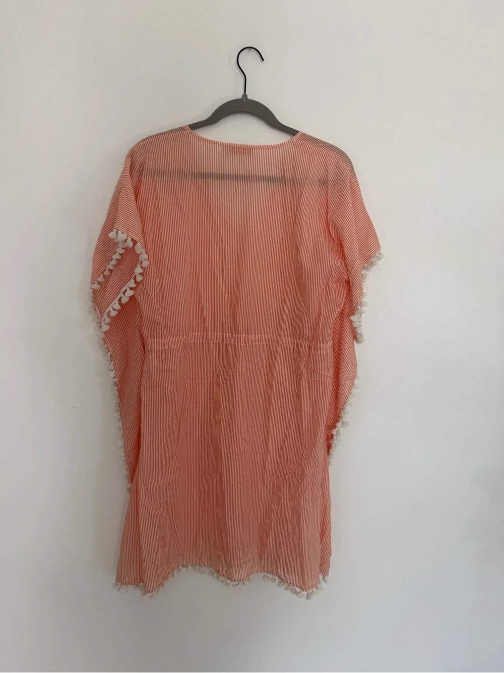 ✅ Tory Burch Dress Ravena Caftan Coverup Mini in Melon Orange Ivory Stripe